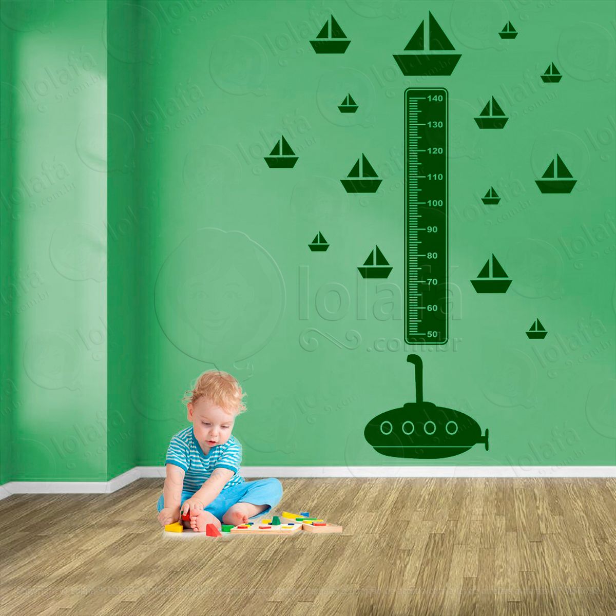 submarino e barcos adesivo régua de crescimento infantil, medidor de altura para quarto, porta e parede - mod:1469