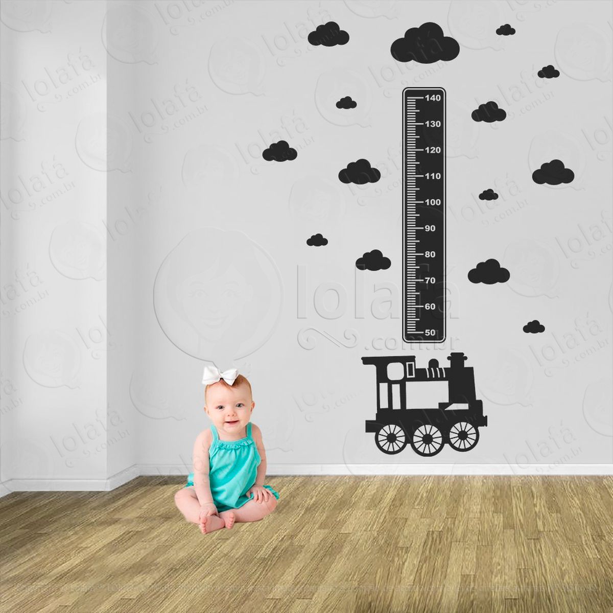 trêm e nuvens adesivo régua de crescimento infantil, medidor de altura para quarto, porta e parede - mod:1492