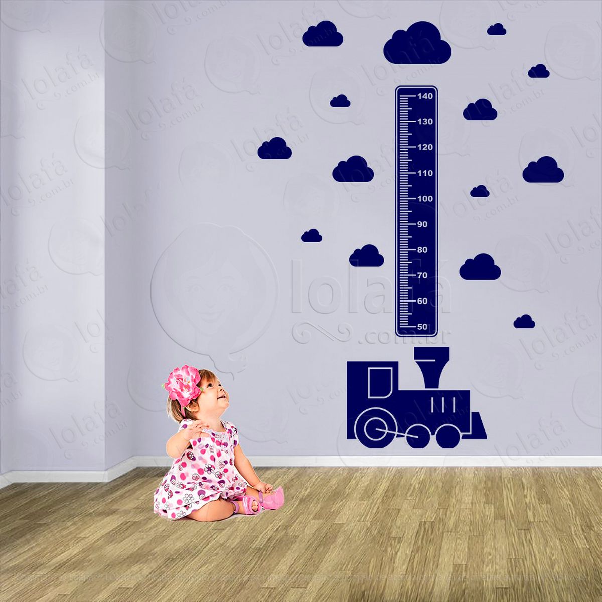 trêm e nuvens adesivo régua de crescimento infantil, medidor de altura para quarto, porta e parede - mod:1495