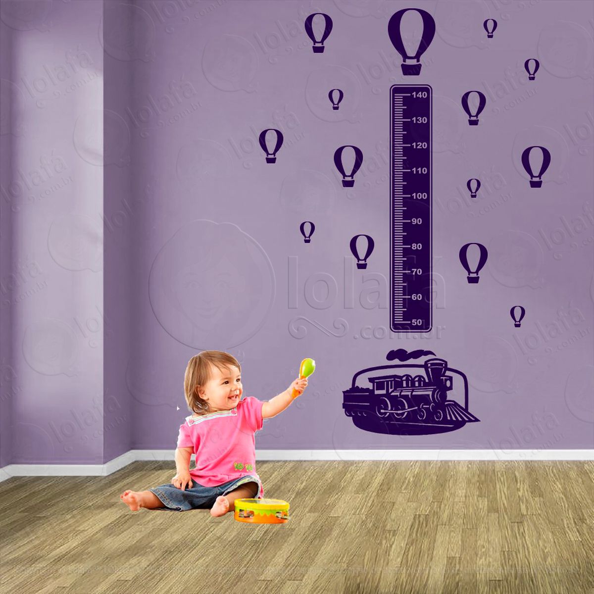 trêm e balões adesivo régua de crescimento infantil, medidor de altura para quarto, porta e parede - mod:1496