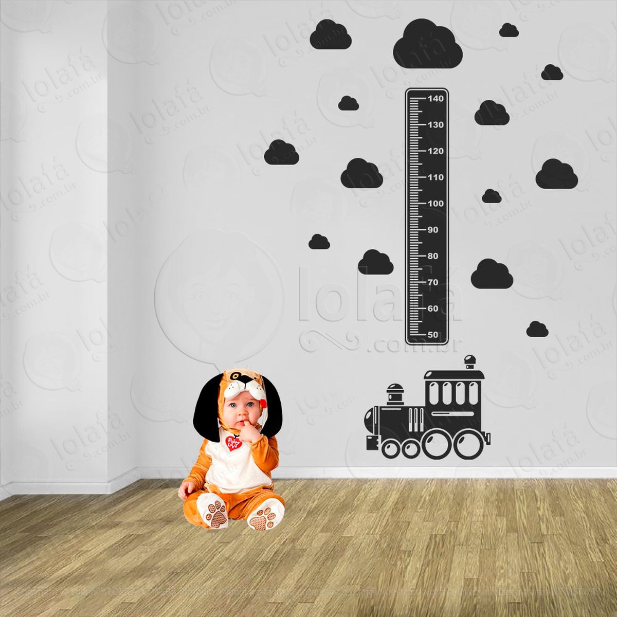 trêm e nuvens adesivo régua de crescimento infantil, medidor de altura para quarto, porta e parede - mod:1498