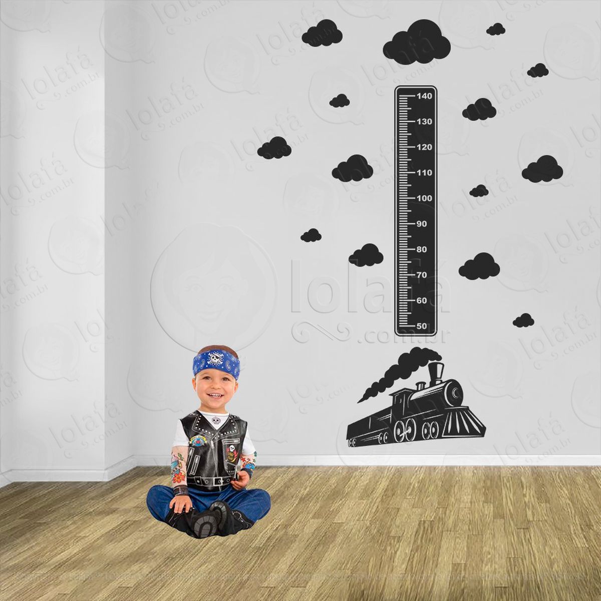 trêm e nuvens adesivo régua de crescimento infantil, medidor de altura para quarto, porta e parede - mod:1501