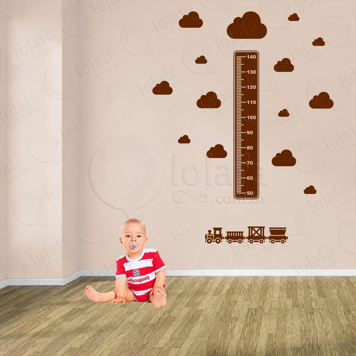 trêm e nuvens adesivo régua de crescimento infantil, medidor de altura para quarto, porta e parede - mod:1504