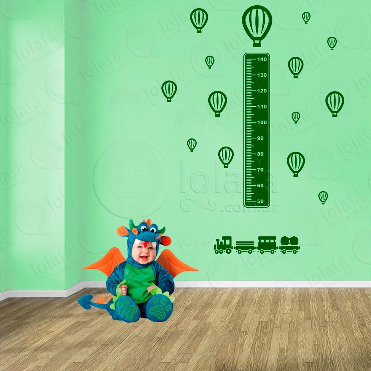 trêm e balões adesivo régua de crescimento infantil, medidor de altura para quarto, porta e parede - mod:1505