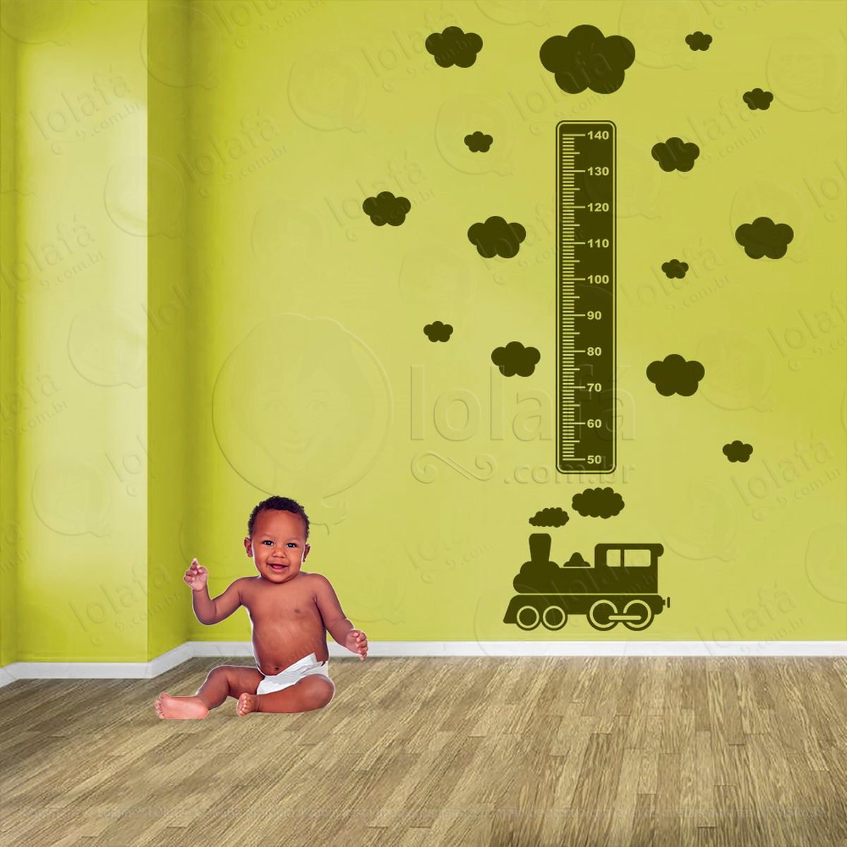 trêm e nuvens adesivo régua de crescimento infantil, medidor de altura para quarto, porta e parede - mod:1507