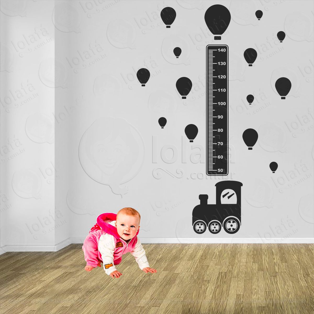 trêm e balões adesivo régua de crescimento infantil, medidor de altura para quarto, porta e parede - mod:1508