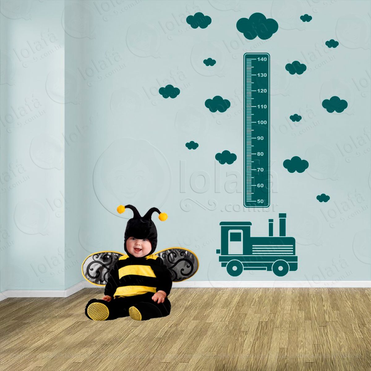 trêm e nuvens adesivo régua de crescimento infantil, medidor de altura para quarto, porta e parede - mod:1510
