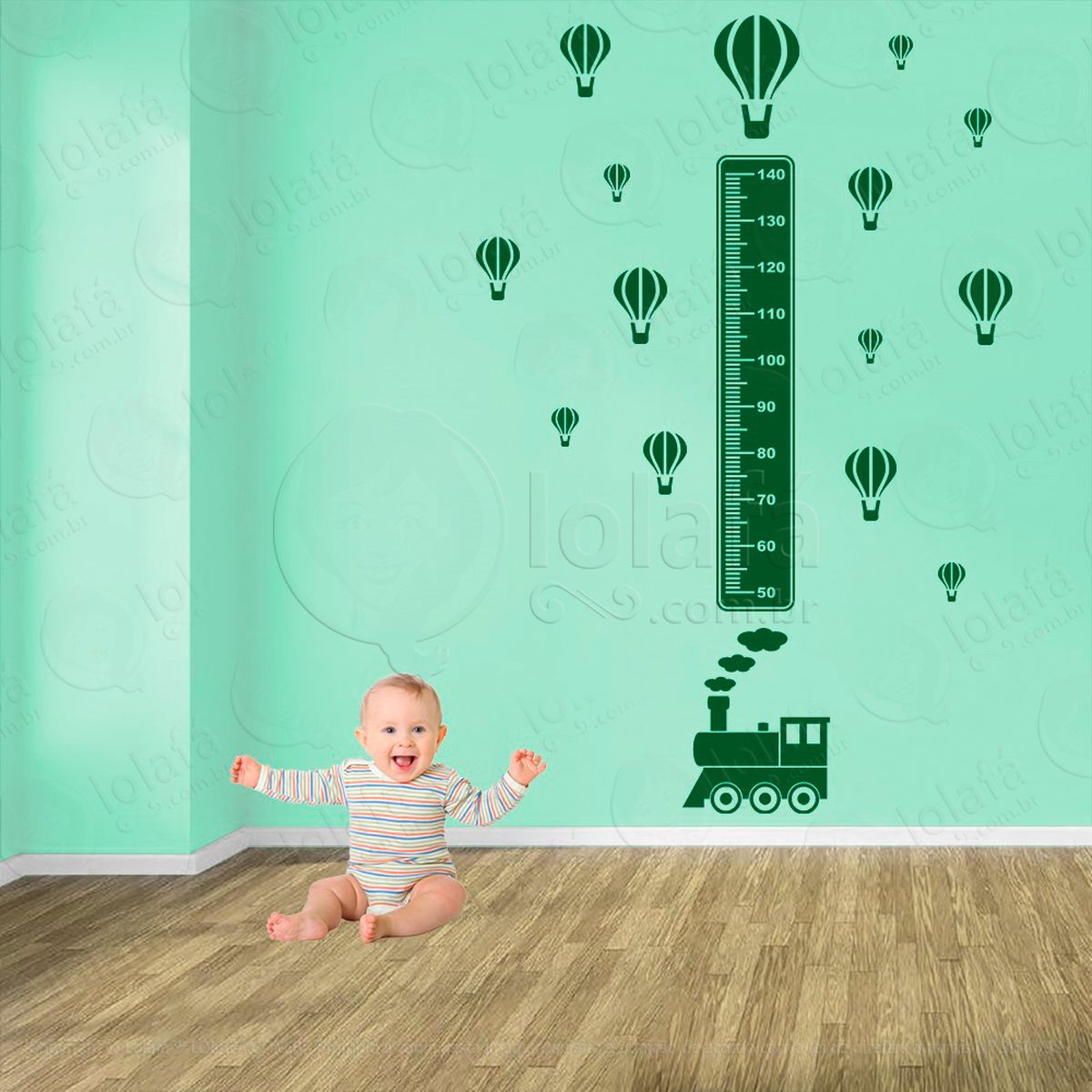 trêm e balões adesivo régua de crescimento infantil, medidor de altura para quarto, porta e parede - mod:1511