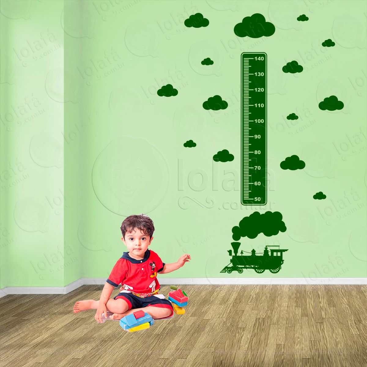 trêm e nuvens adesivo régua de crescimento infantil, medidor de altura para quarto, porta e parede - mod:1513