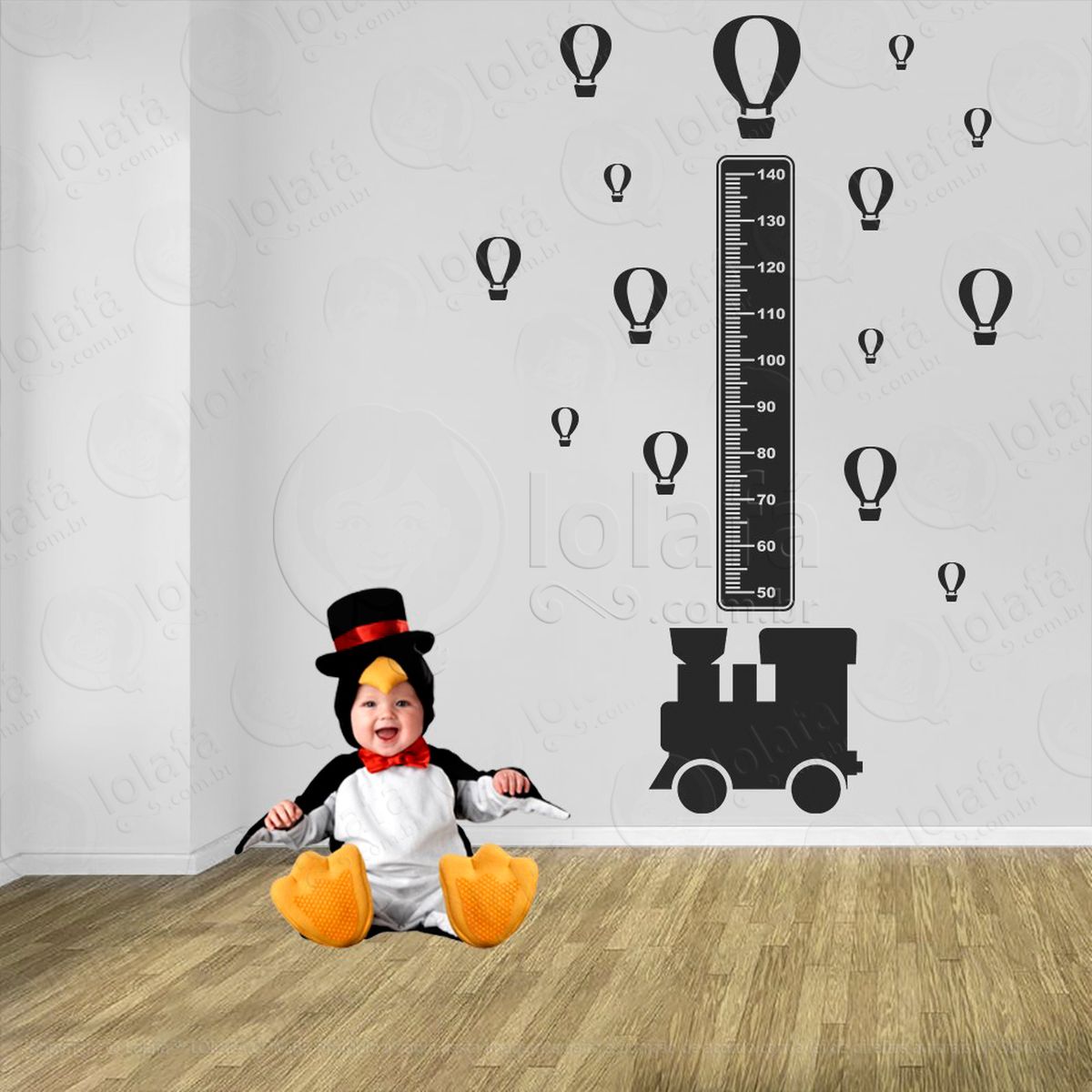 trêm e balões adesivo régua de crescimento infantil, medidor de altura para quarto, porta e parede - mod:1514