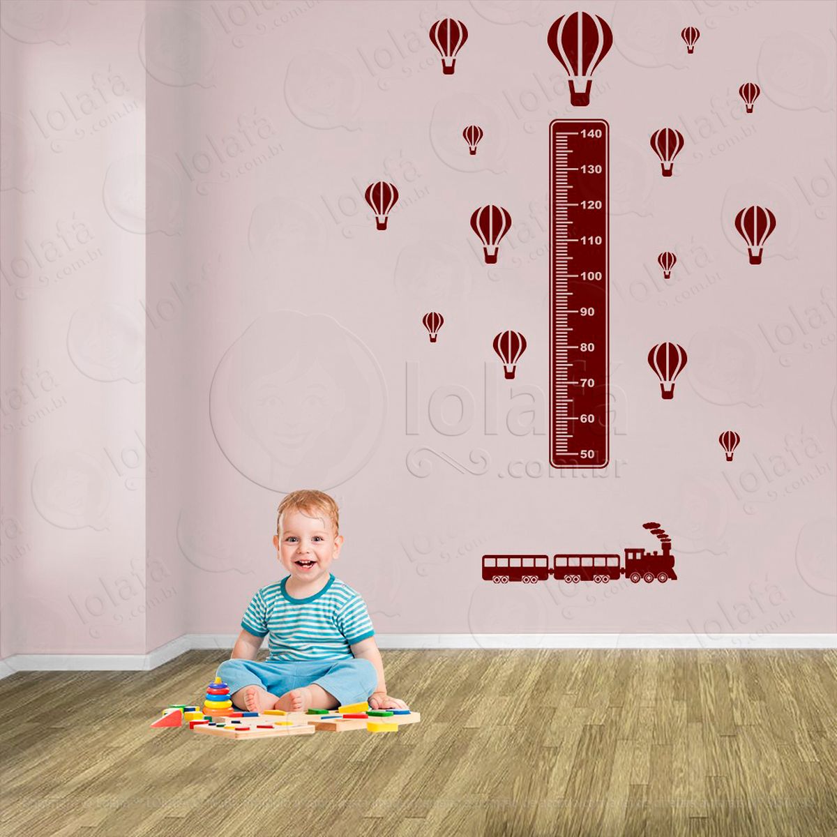 trêm e balões adesivo régua de crescimento infantil, medidor de altura para quarto, porta e parede - mod:1518