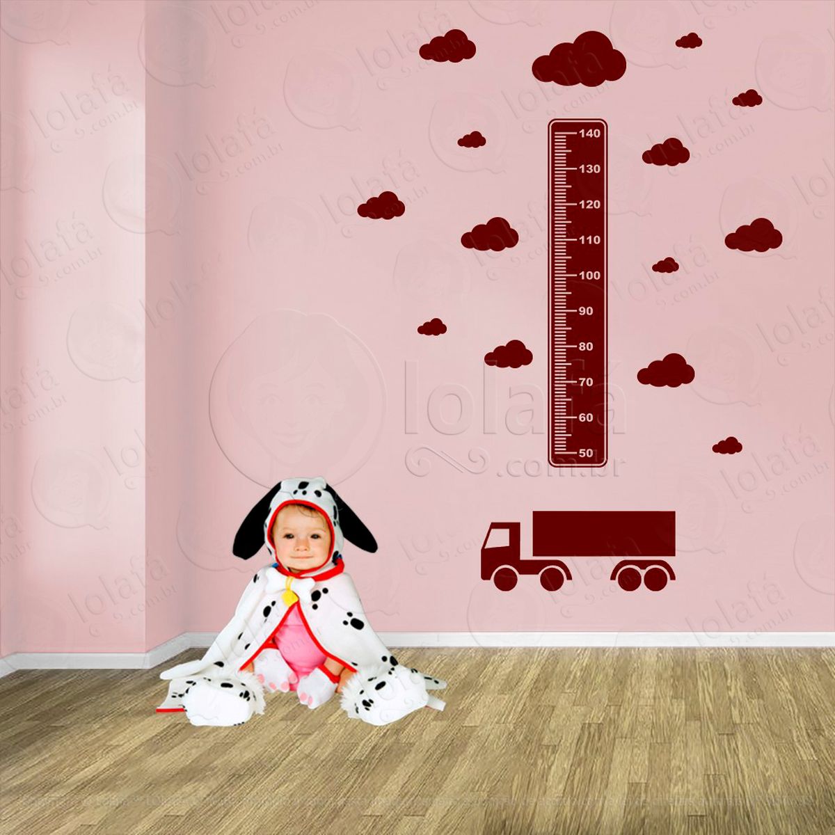 caminhão e nuvens adesivo régua de crescimento infantil, medidor de altura para quarto, porta e parede - mod:1525