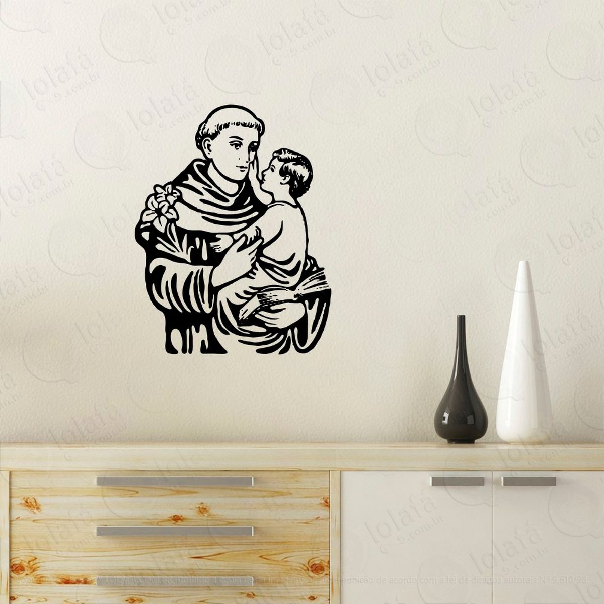 santo antônio adesivo de parede decorativo para casa, quarto, sala e vidro - mod:41