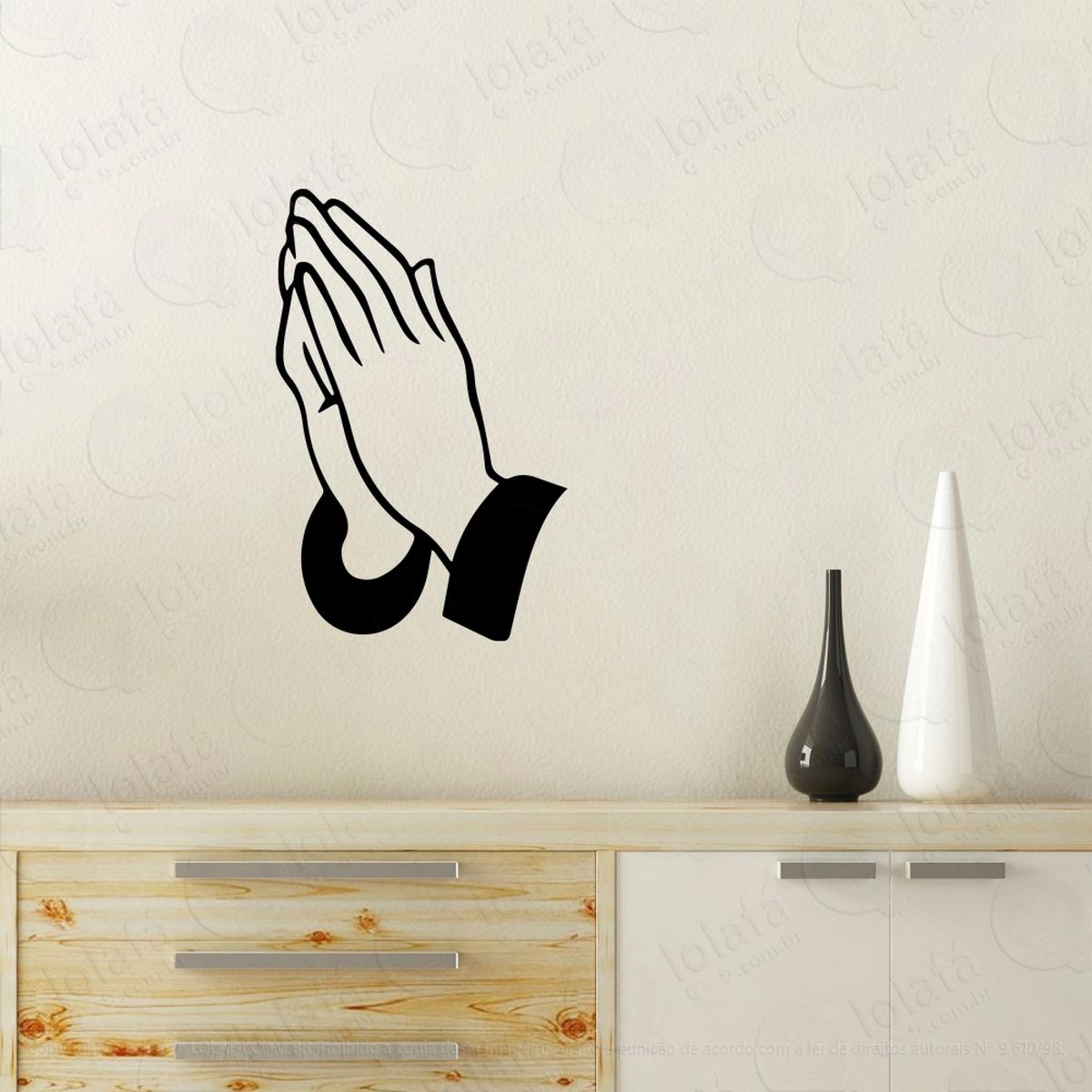 mãos rezando adesivo de parede decorativo para casa, quarto, sala e vidro - mod:70