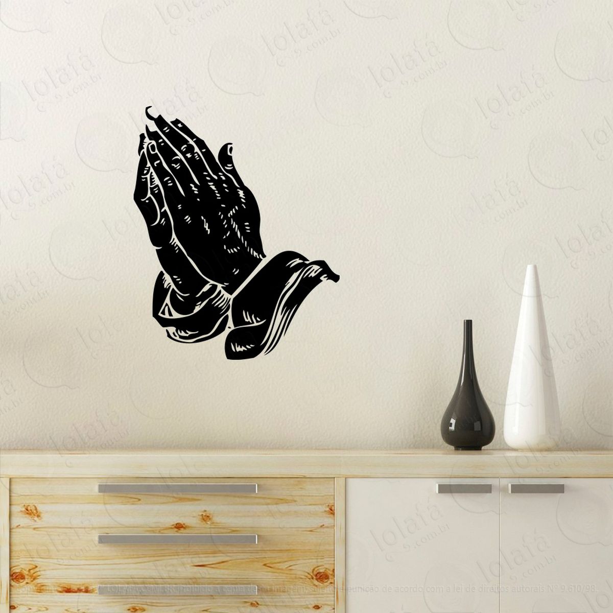 mãos rezando adesivo de parede decorativo para casa, quarto, sala e vidro - mod:71