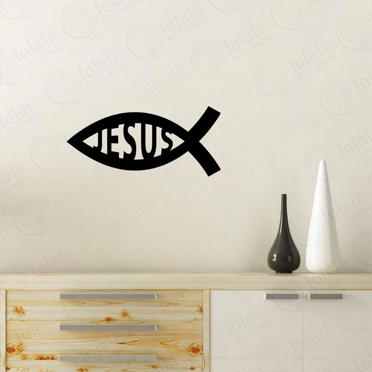 peixe de jesus adesivo de parede decorativo para casa, quarto, sala e vidro - mod:81