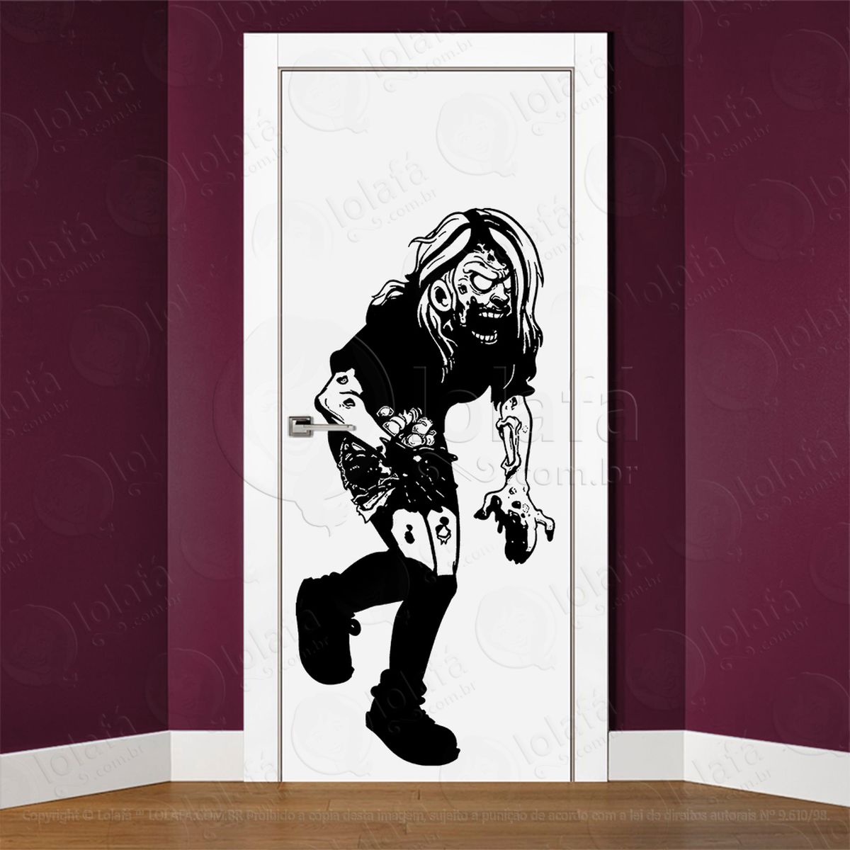 zombie adesivo de parede para quarto, porta e vidro - mod:78
